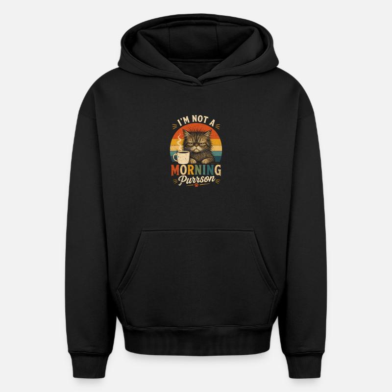 Morgenmuffel Katze mit Kaffee - Sweat à capuche unisexe oversize épais SPREAD - noir