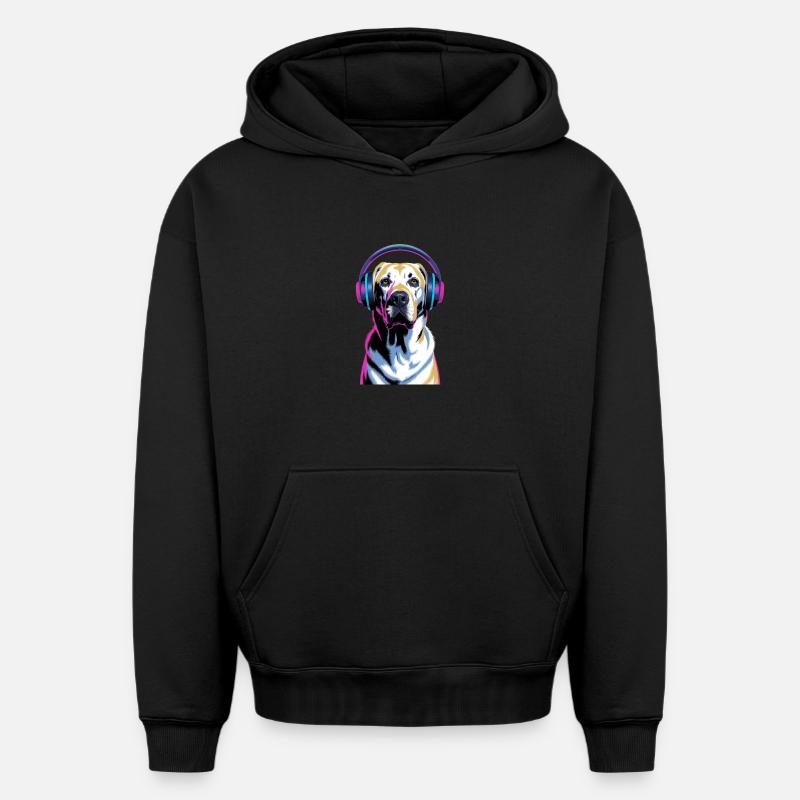 Labrador avec casque - Sweat à capuche unisexe oversize épais SPREAD - noir