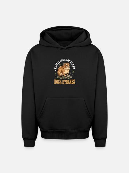 Easily distracted by rock hyraxes - Oversized Heavyweight Unisex Hoodie - black