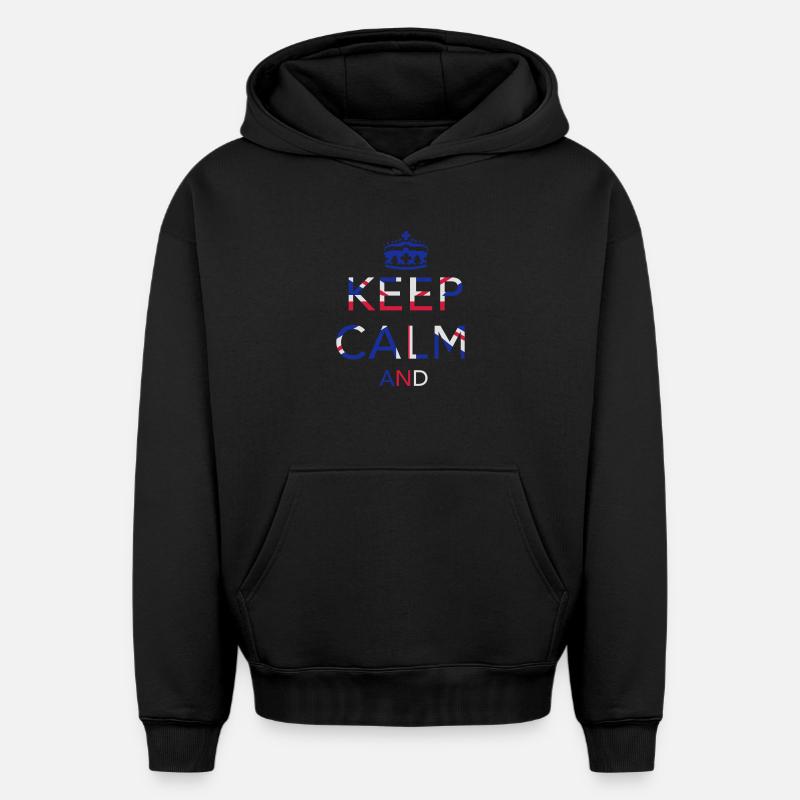 Keep calm... Union Jack - Sweat à capuche unisexe oversize épais SPREAD - noir