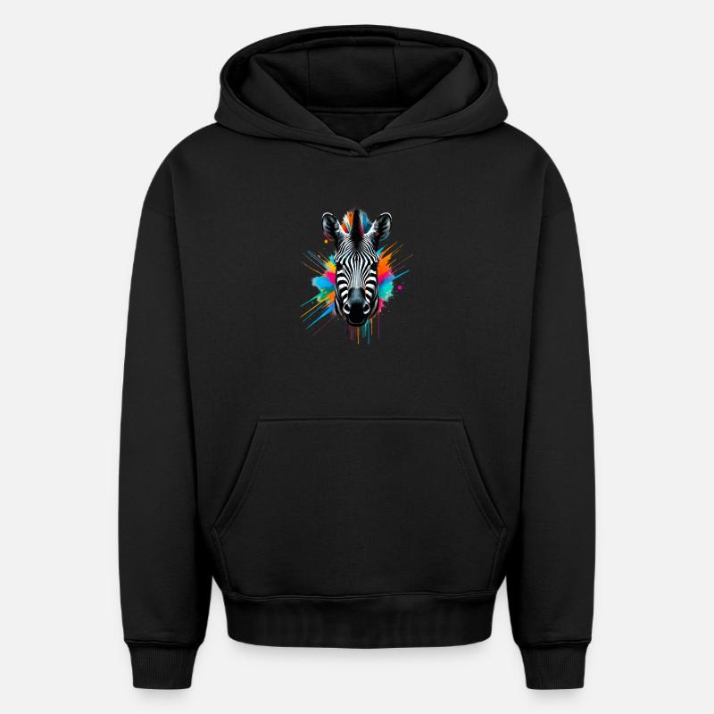Zèbre - Sweat à capuche unisexe oversize épais SPREAD - noir
