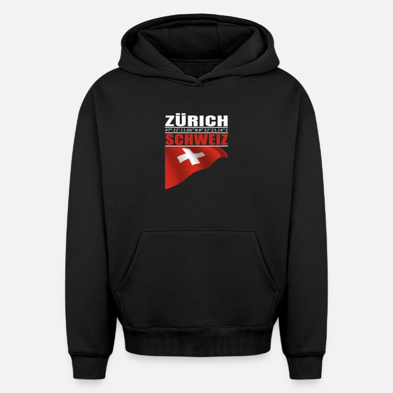 Zurich - Sweat à capuche unisexe oversize épais SPREAD - noir