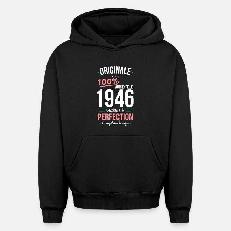 1946 – Originale – Exemplaire unique - Sweat à capuche unisexe oversize épais SPREAD - noir