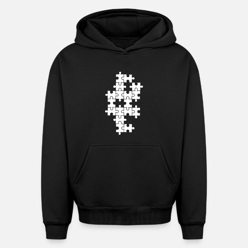Puzzle blanc - Sweat à capuche unisexe oversize épais SPREAD - noir