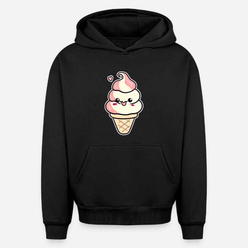 Crème glacée de dessin animé - Sweat à capuche unisexe oversize épais SPREAD - noir
