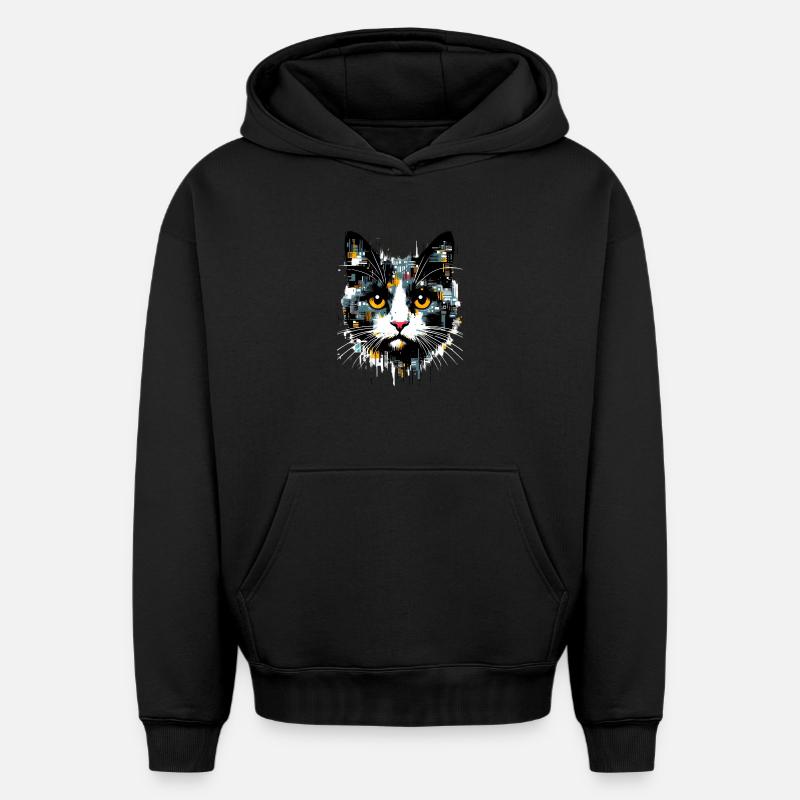 Chat - Sweat à capuche unisexe oversize épais SPREAD - noir