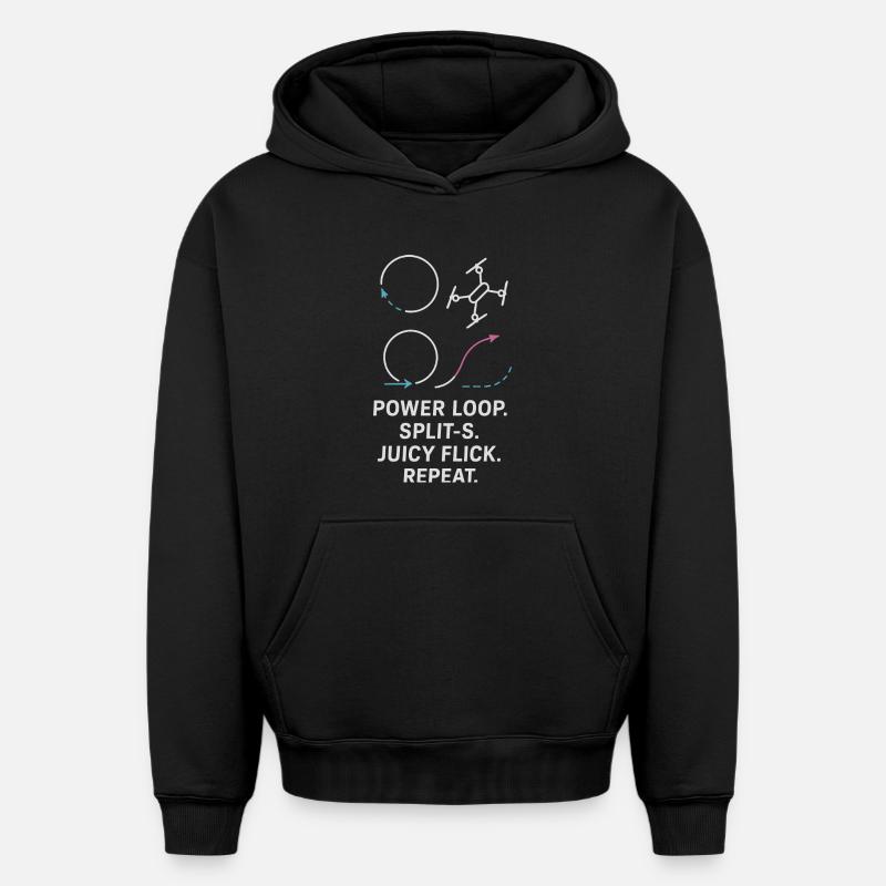 Power Loop Split-S Juicy Flick Repeat - Oversized Heavyweight Unisex Hoodie - Schwarz