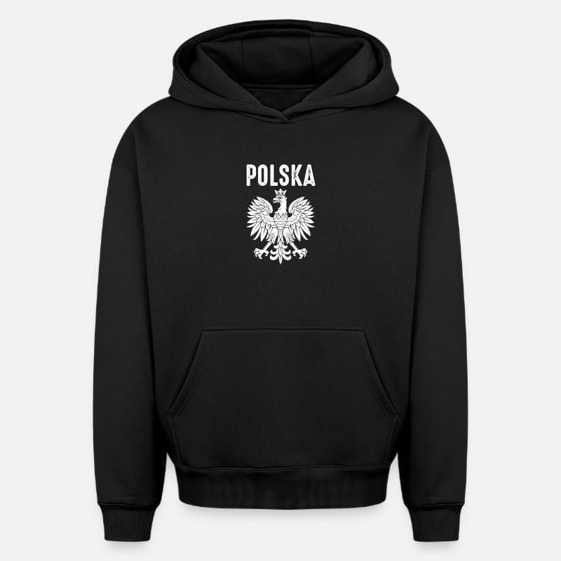 Pologne - Sweat à capuche unisexe oversize épais SPREAD - noir