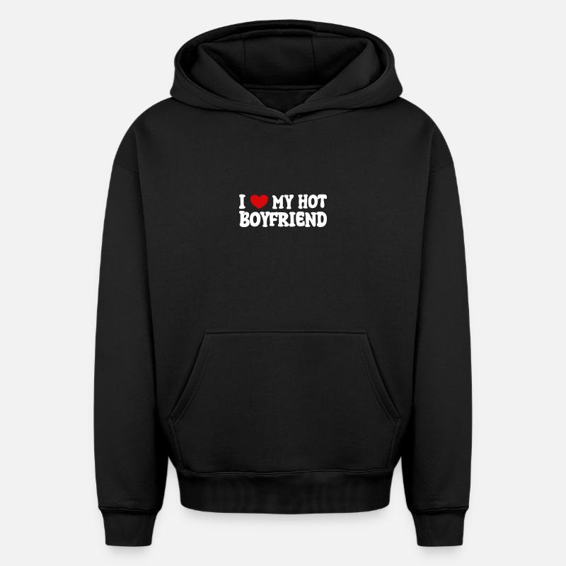 J’aime mon petit ami chaud - Sweat à capuche unisexe oversize épais SPREAD - noir