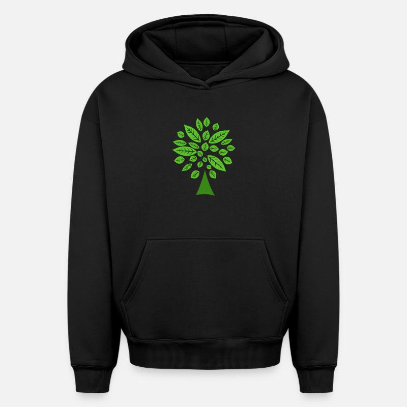 Arbre vert - Sweat à capuche unisexe oversize épais SPREAD - noir