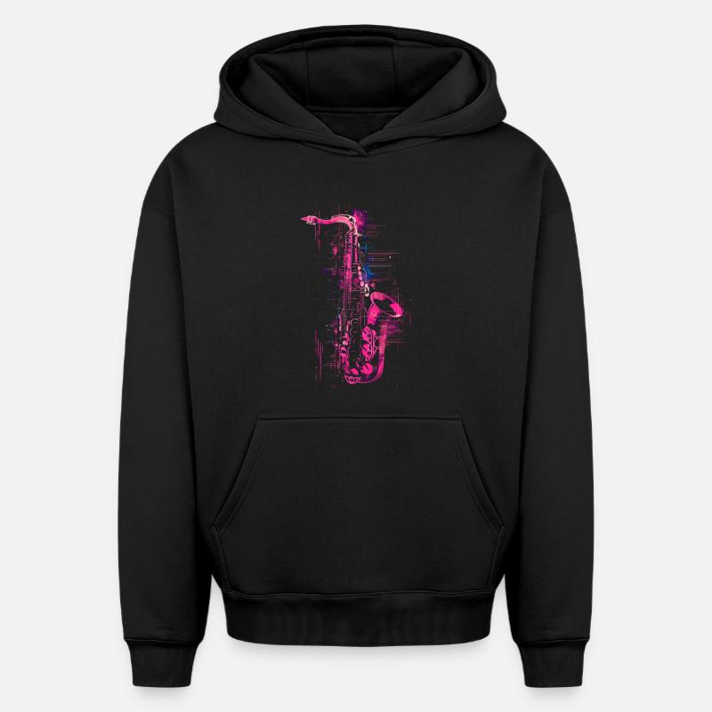 Graphisme pour saxophone - Sweat à capuche unisexe oversize épais SPREAD - noir