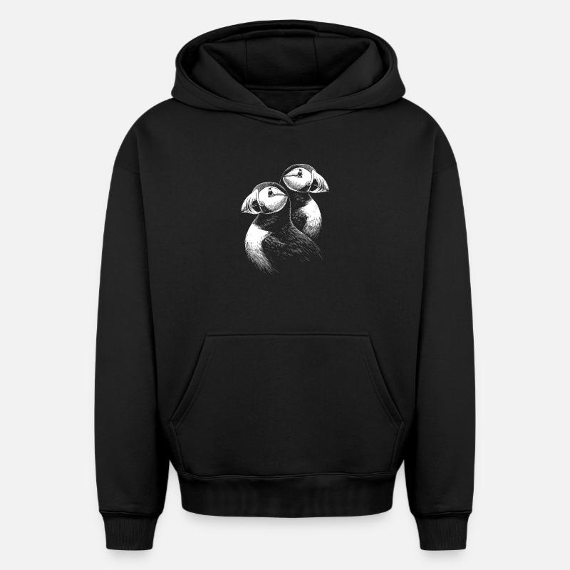 Macareux - Sweat à capuche unisexe oversize épais SPREAD - noir