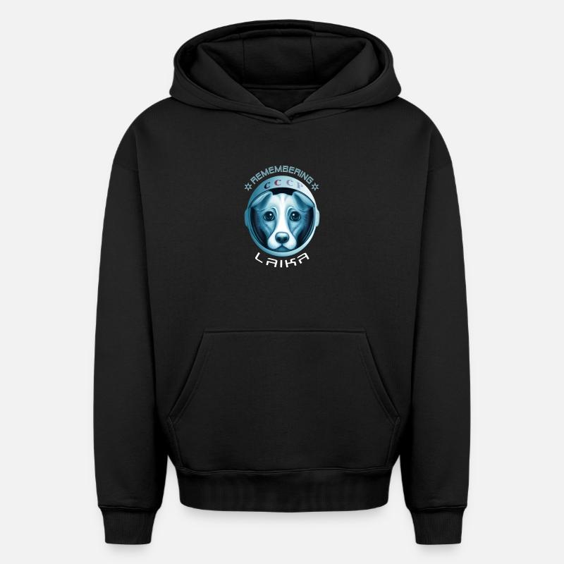 Chienne Laika - Sweat à capuche unisexe oversize épais SPREAD - noir