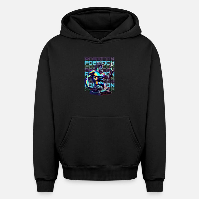 Néon Poséidon Trident - Sweat à capuche unisexe oversize épais SPREAD - noir
