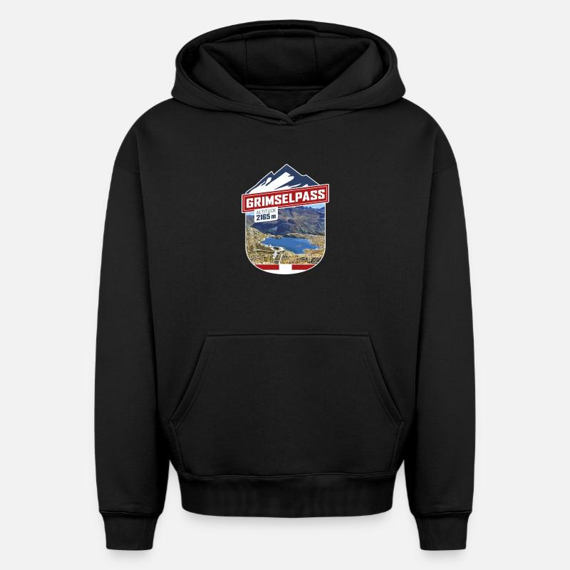 Col du Grimsel | Autocollant - Sweat à capuche unisexe oversize épais SPREAD - noir