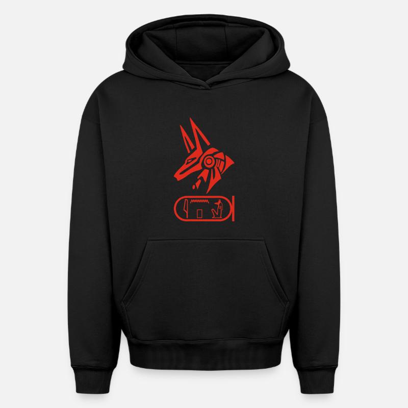 Dieu Anubis (rouge) - Sweat à capuche unisexe oversize épais SPREAD - noir