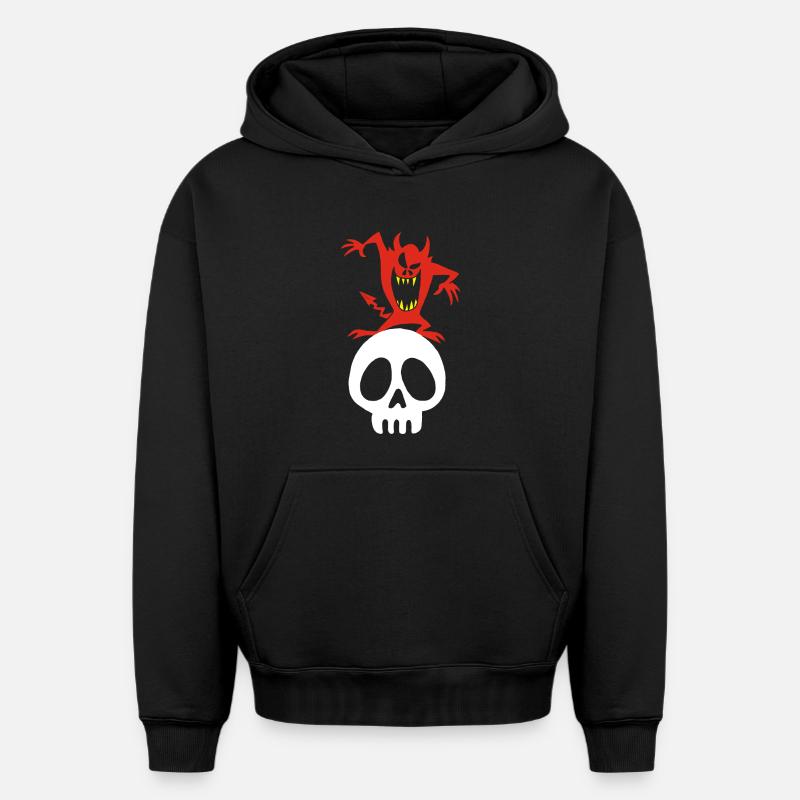 Crâne et démon - Sweat à capuche unisexe oversize épais SPREAD - noir