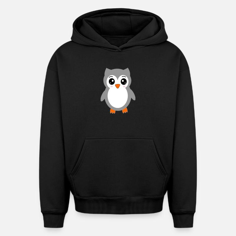 graue Eule - Oversized Heavyweight Unisex Hoodie - Schwarz