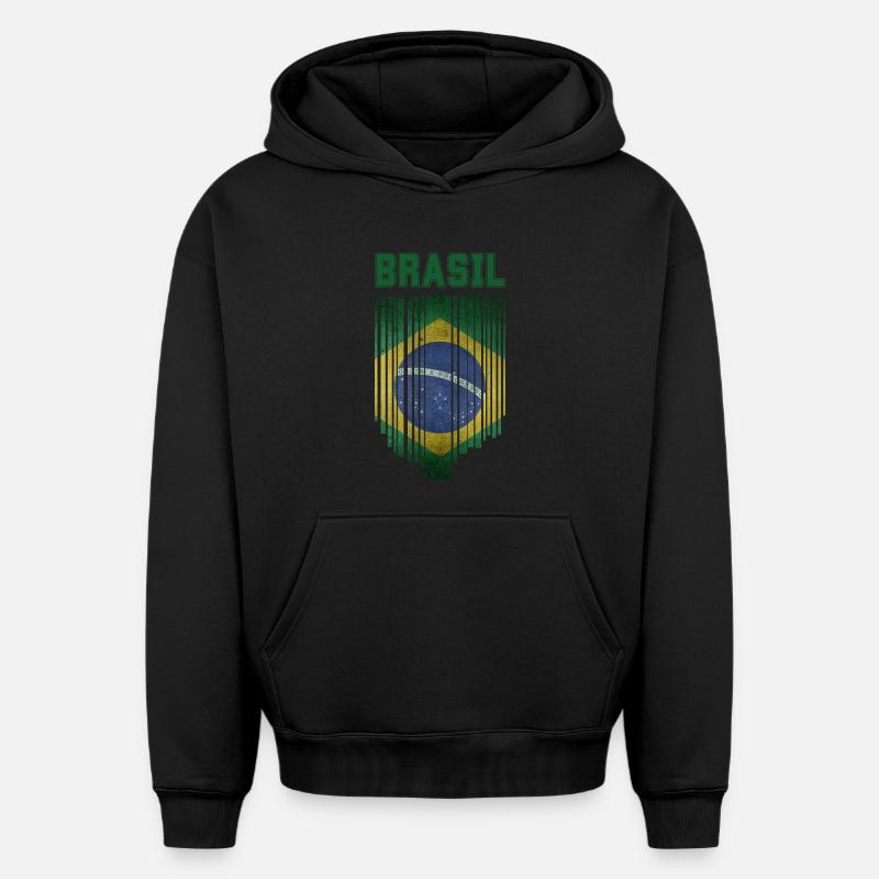 Drapeau brésilien, fierté brésilienne - Sweat à capuche unisexe oversize épais SPREAD - noir