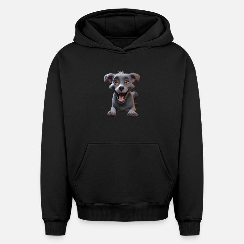 Aventure du chiot gris souriant - Sweat à capuche unisexe oversize épais SPREAD - noir