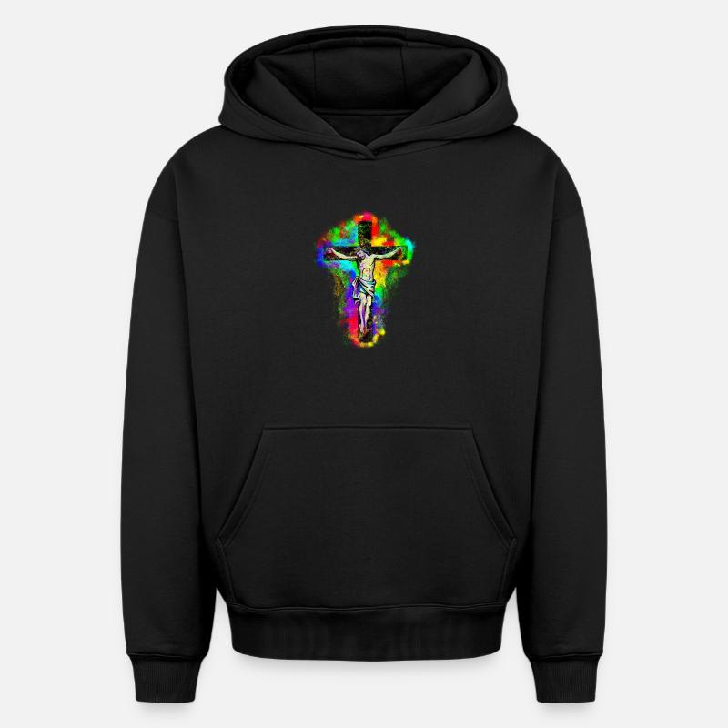 Croix de Jésus-Christ - Sweat à capuche unisexe oversize épais SPREAD - noir