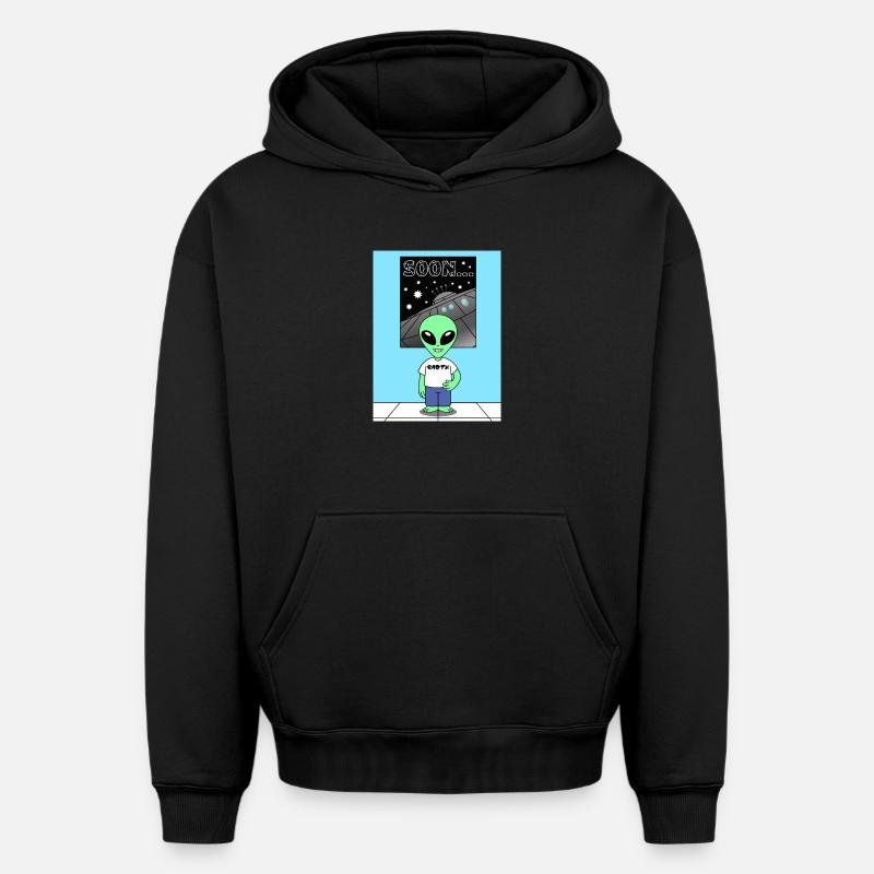 Alien devant le vaisseau spatial Terre - Sweat à capuche unisexe oversize épais SPREAD - noir