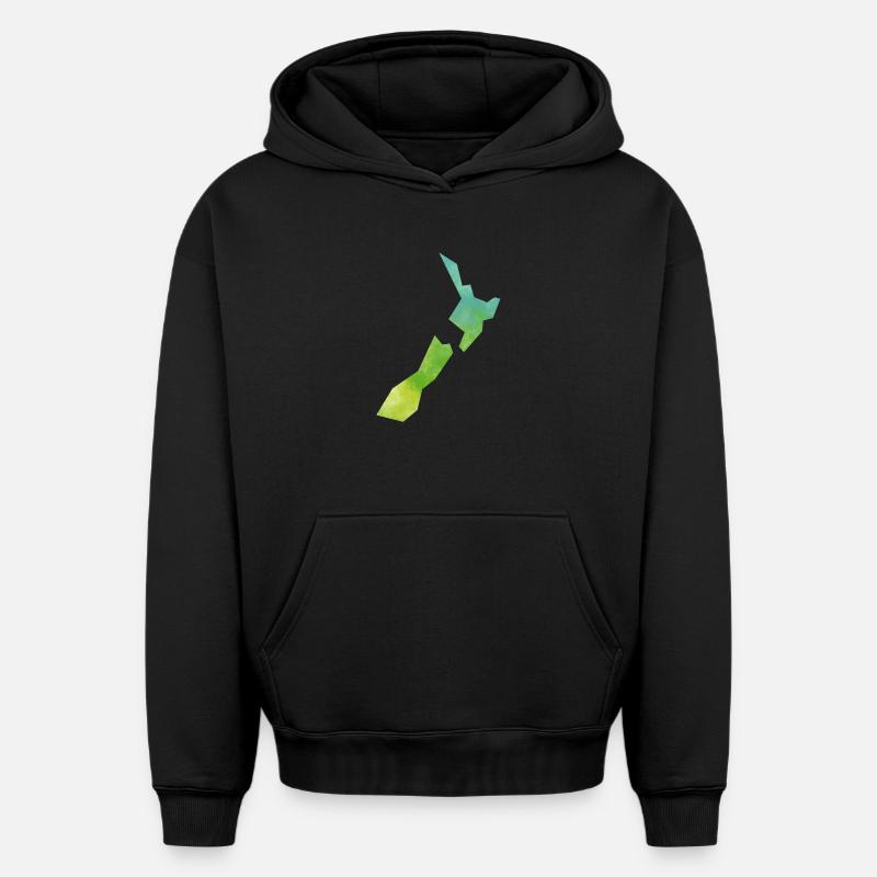 Map New Zealand - Sweat à capuche unisexe oversize épais SPREAD - noir