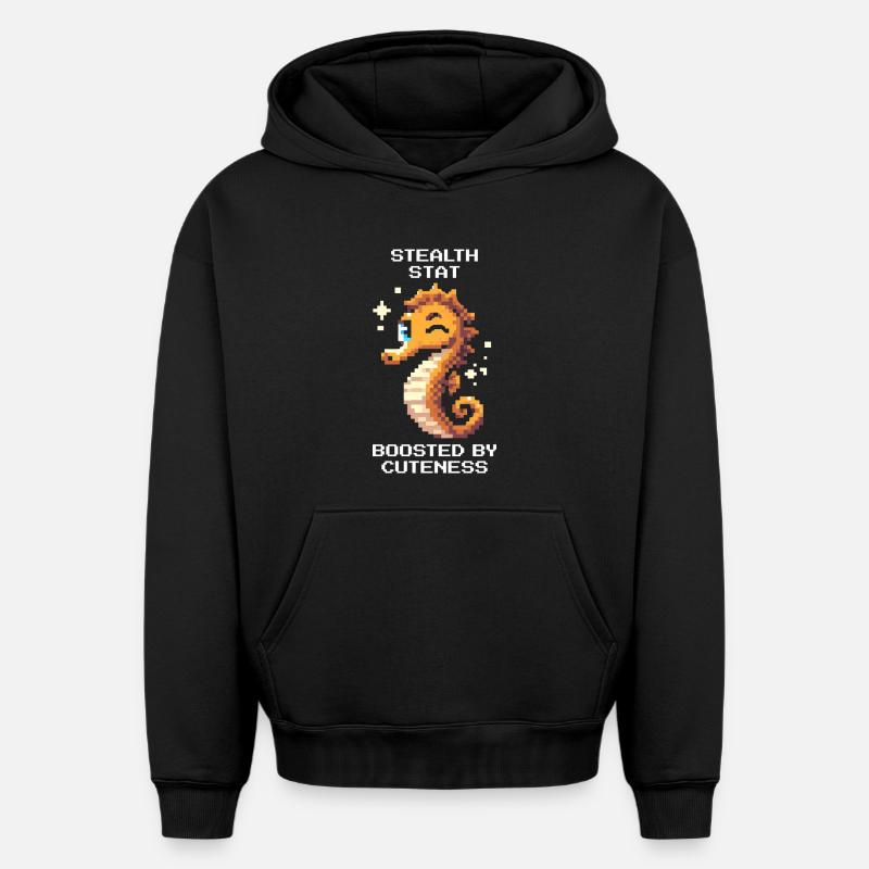 Doux et Invisible | Hippocampe - Sweat à capuche unisexe oversize épais SPREAD - noir