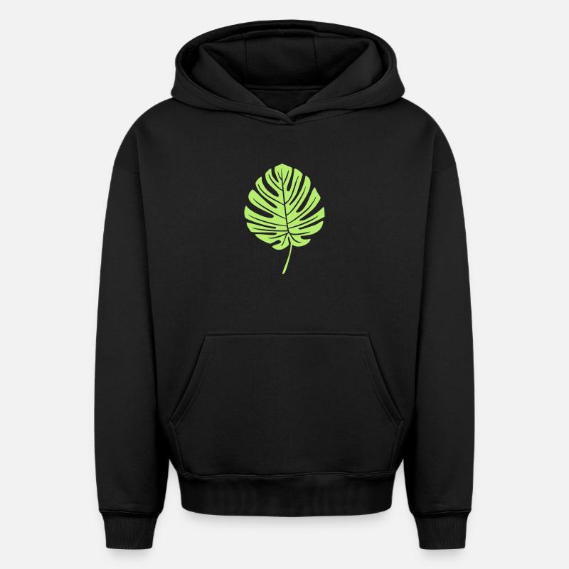 Feuille de Monstera Vert - Sweat à capuche unisexe oversize épais SPREAD - noir