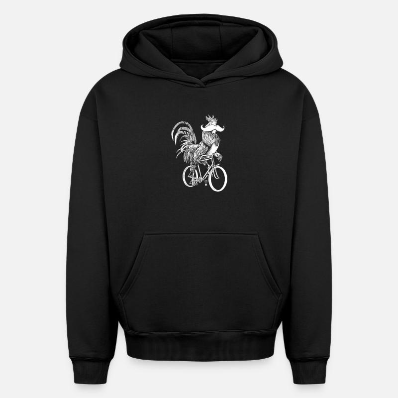 Coq & Bicycles - version blanche - Sweat à capuche unisexe oversize épais SPREAD - noir