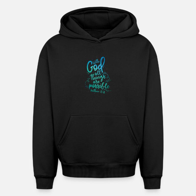 Avec Dieu, tout est possible - Sweat à capuche unisexe oversize épais SPREAD - noir