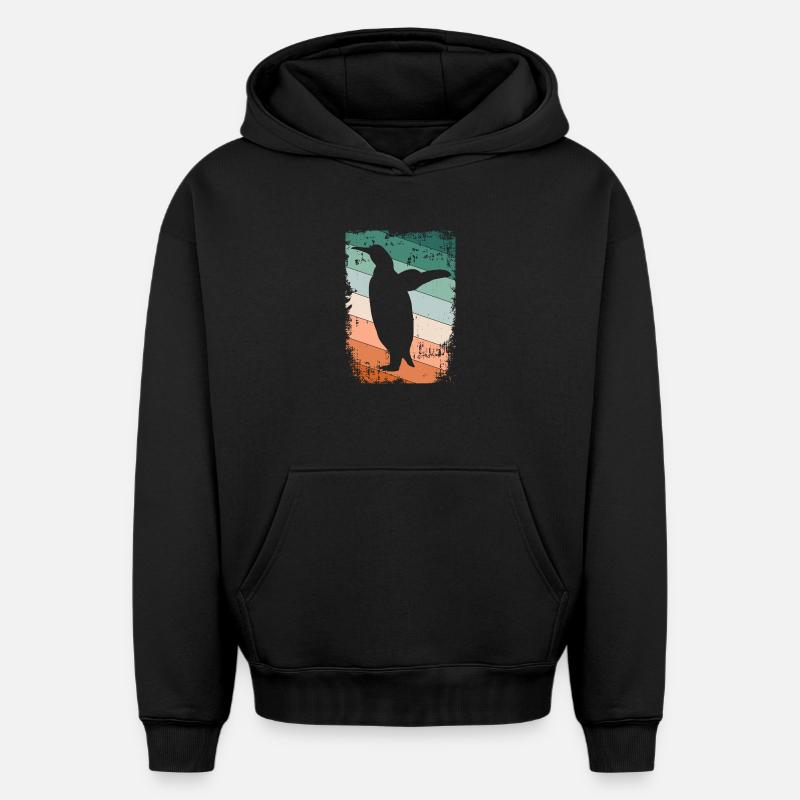 Pingouins - Sweat à capuche unisexe oversize épais SPREAD - noir