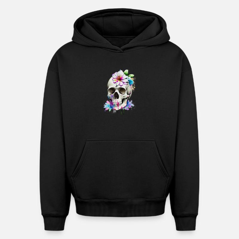 Crâne avec lys - Sweat à capuche unisexe oversize épais SPREAD - noir