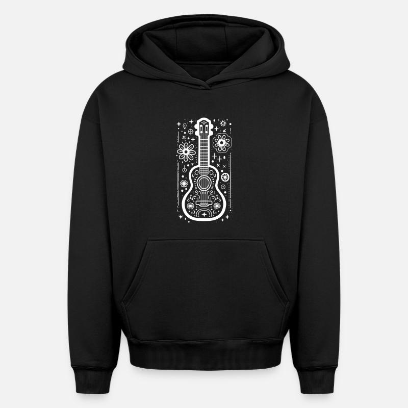 Dessin de ukulélé - Sweat à capuche unisexe oversize épais SPREAD - noir