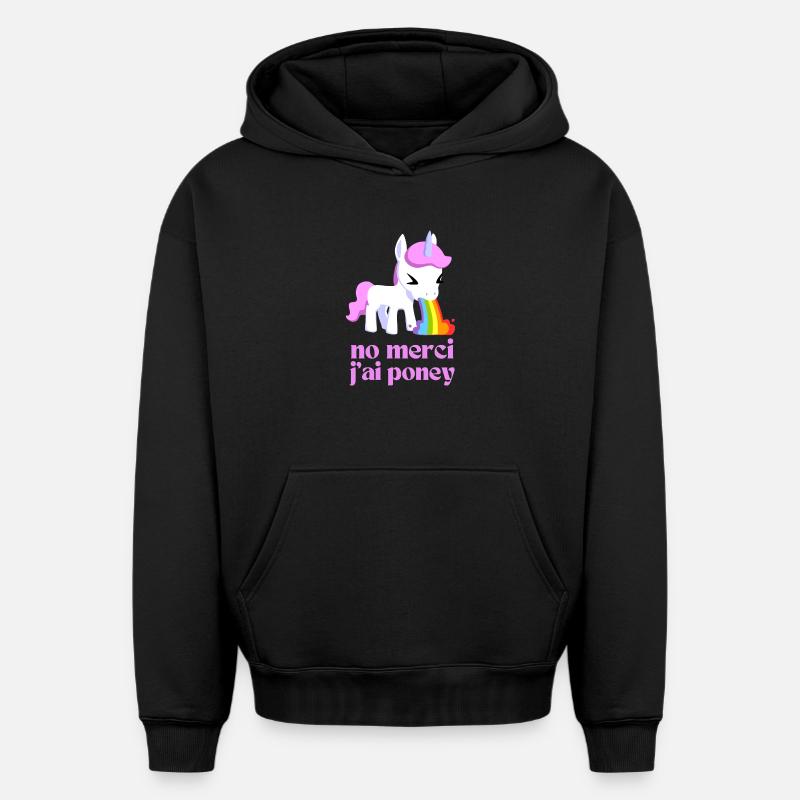 Non merci j'ai poney - Sweat à capuche unisexe oversize épais SPREAD - noir