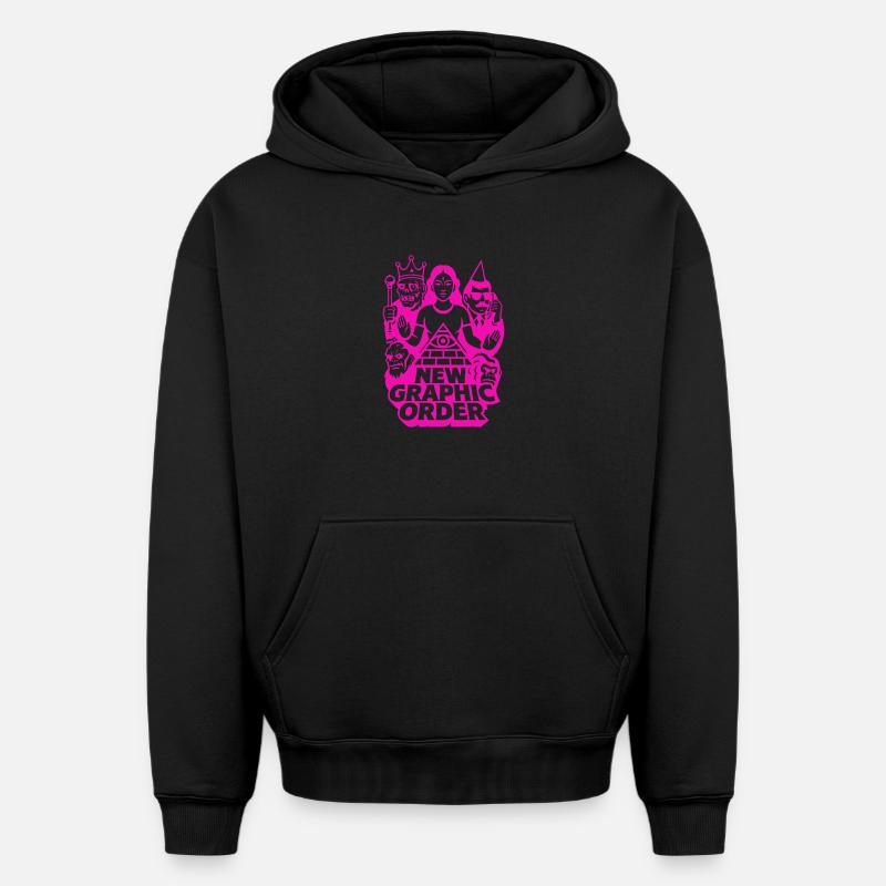 Nouvelle commande graphique Pulp Art rose - Sweat à capuche unisexe oversize épais SPREAD - noir