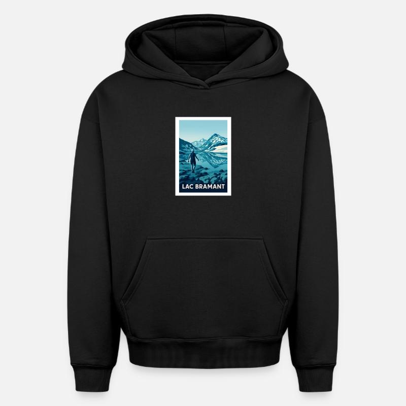 Lac Bramant Randonnée Alpine - Sweat à capuche unisexe oversize épais SPREAD - noir