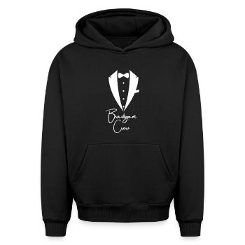 Équipe de mariés pour la fête de garçon - Sweat à capuche unisexe oversize épais SPREAD - noir - Devant - AI Model Female 172 light (172cm) & AI Model Male 185 light (185cm)