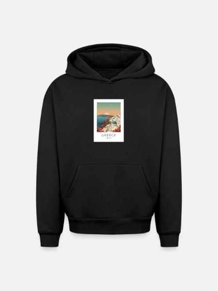 Santorini Sunset Coastal View - Oversized Heavyweight Unisex Hoodie - black