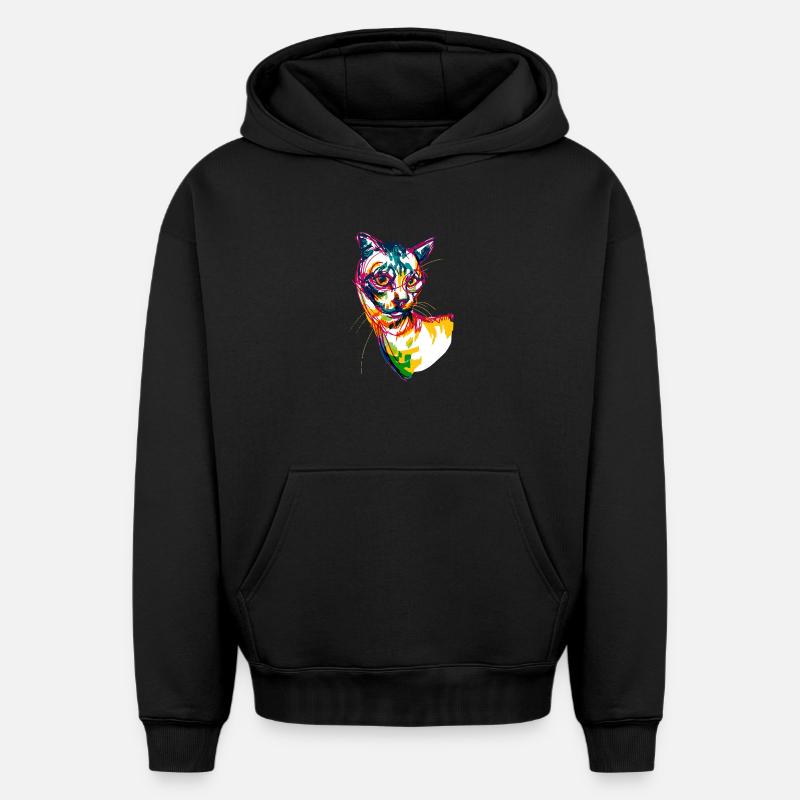 Neon Cat - Sweat à capuche unisexe oversize épais SPREAD - noir