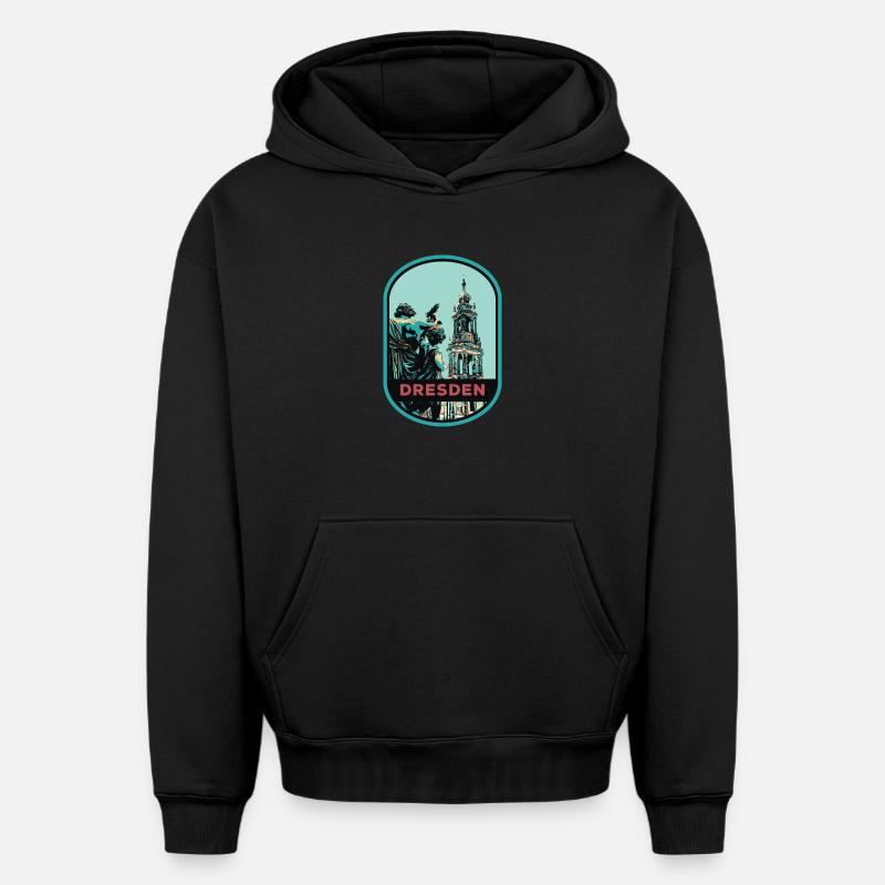 Illustration: Cathédrale Hofkirche, Dresde - Sweat à capuche unisexe oversize épais SPREAD - noir
