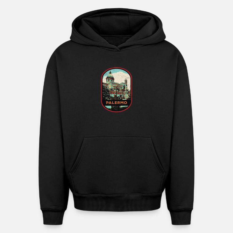 Exploration sicilienne : Palerme authentique - Sweat à capuche unisexe oversize épais SPREAD - noir