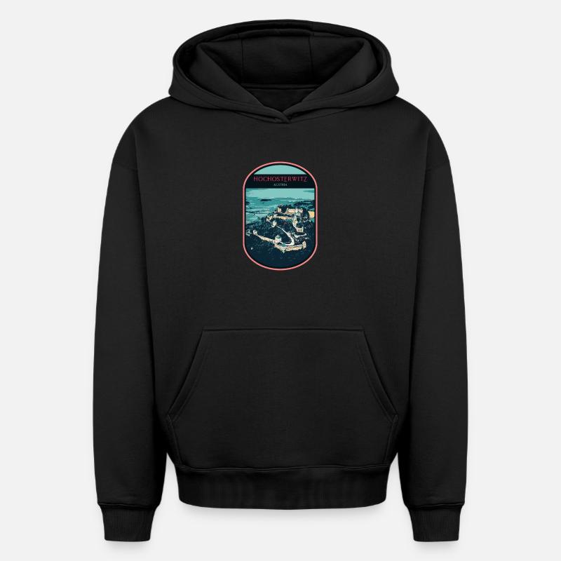 Illustration Château Hochosterwitz, Autriche - Sweat à capuche unisexe oversize épais SPREAD - noir