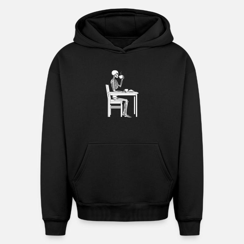 Pause café Skeleton - Sweat à capuche unisexe oversize épais SPREAD - noir