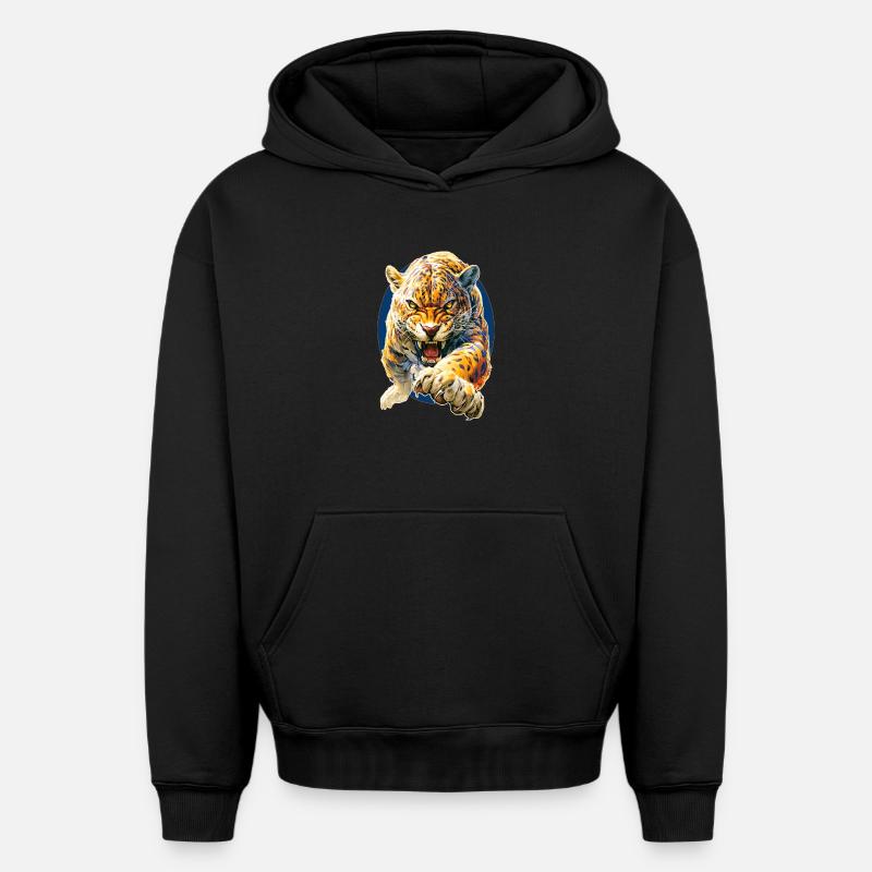 Léopard - Sweat à capuche unisexe oversize épais SPREAD - noir