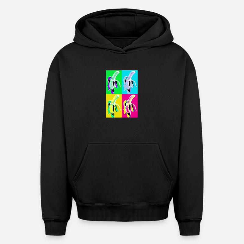 Banane Pop Art Quadri Couleurs - Sweat à capuche unisexe oversize épais SPREAD - noir