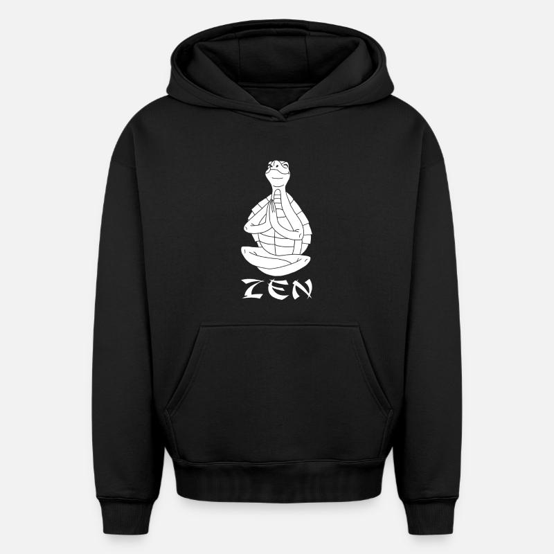 Tortue yogi (blanc) - Sweat à capuche unisexe oversize épais SPREAD - noir