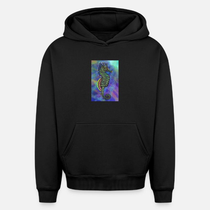hippocampe - Sweat à capuche unisexe oversize épais SPREAD - noir