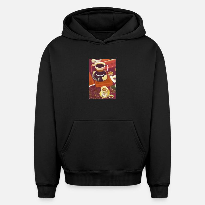 Café, grains de café - Sweat à capuche unisexe oversize épais SPREAD - noir