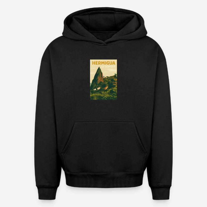 Hermigua - Sweat à capuche unisexe oversize épais SPREAD - noir